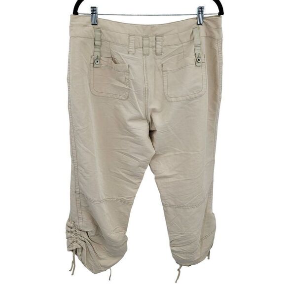 Venezia Cropped Cargo Pants 16 Beige Lightweight Drawstring Patch Pocket Granola - Picture 3 of 12